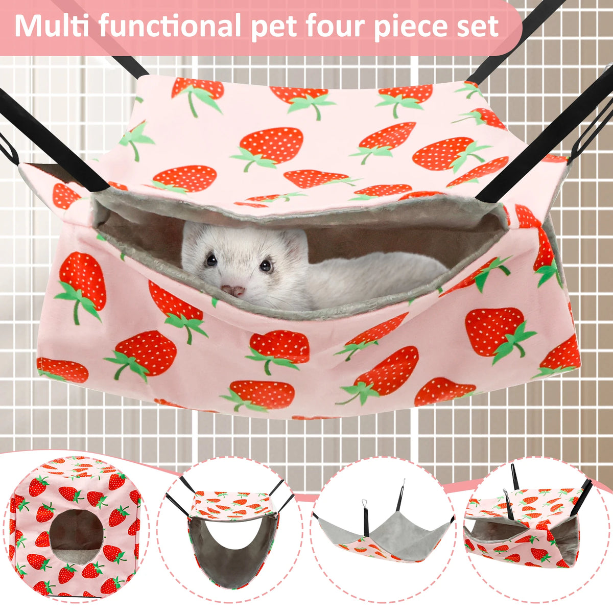 4Pcs Hamster Hammock Set Polyester Ferret Rat Hammock Set Soft