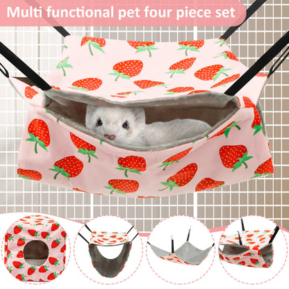 4Pcs Hamster Hammock Set Polyester Ferret Rat Hammock Set Soft