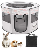 BNOSDM Rabbit Playpen with Zippered Top Portable Small Pet Cage Tent Bunny Foldable Pop Up Pen Indoor Outdoor Travel Use Exercise Yard Fence for Rabbits Ferrets Cats Guinea Pigs