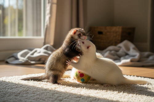 Two ferrets playing